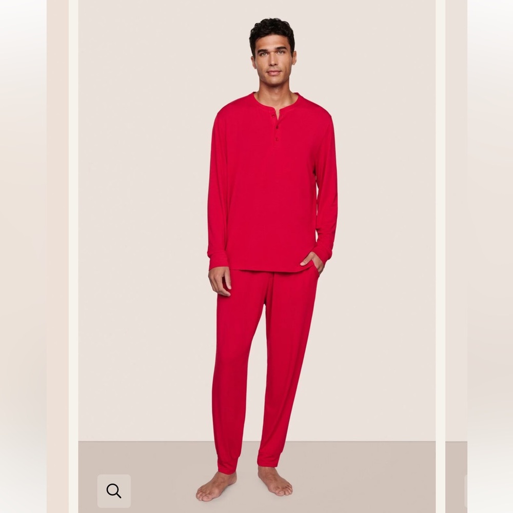 Eberjey Men's Red Long Sleeve Henley Pajama Set